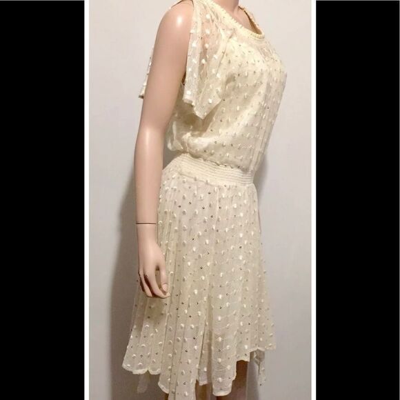 LEIFNOTES Net Dot & Gleam Sequin mesh asymmetrical short sleeve Dress size 4 - Picture 3 of 15